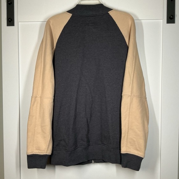 GAP‎ Full-Zip Raglan Bomber Jacket XXL Gray With Tan Sleeves Colorblock Cotton - Picture 2 of 4